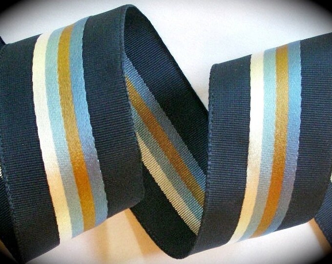 1 34 x 1 or 2 yards Vintage Stripes Hat Band Fedora Navy and Lt Straight Edge Ribbon Blue