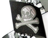 1 1 2 quot Skull and Crossbones Ribbon Black, White and Gray Skull Limited Yardage