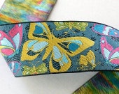 Butterfly2 1 7 8 quot x 1 yard in Black, Teal, Yellow, Blues and Pinks Woven Jacquard Ribbon