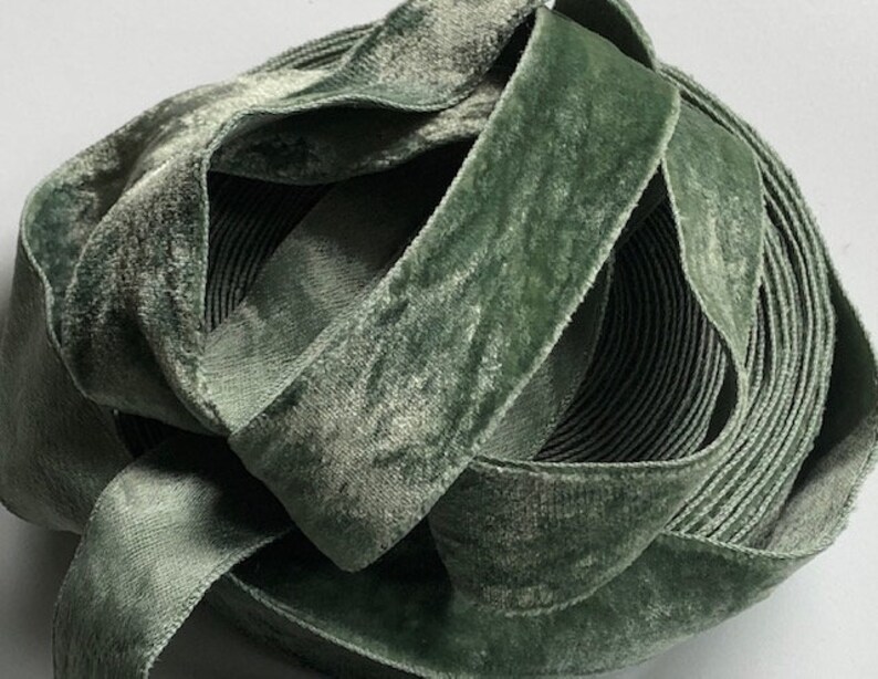 Sage Green Velvet Ribbon 1 x 1 2 or 3 y Velvet Rayon | Etsy