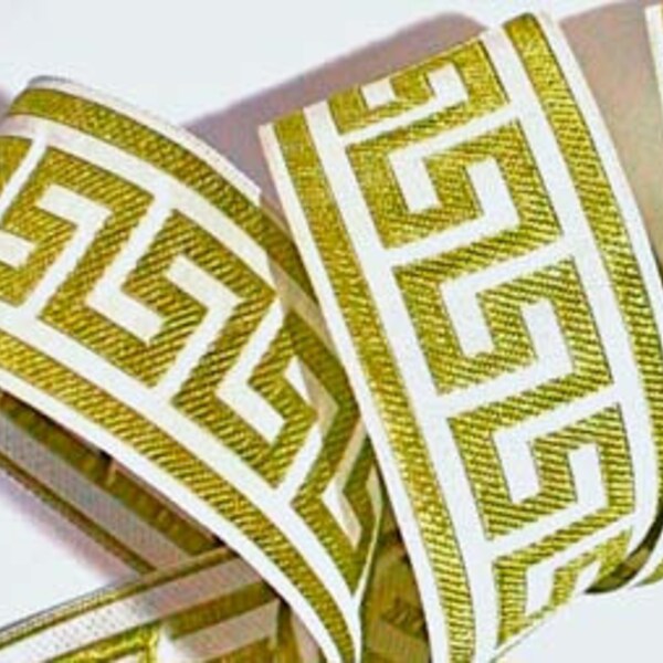 Greek Key Ribbon -1 1/2" x 3 yds - Greek Key Woven Ribbon Olive/Kiwi and White