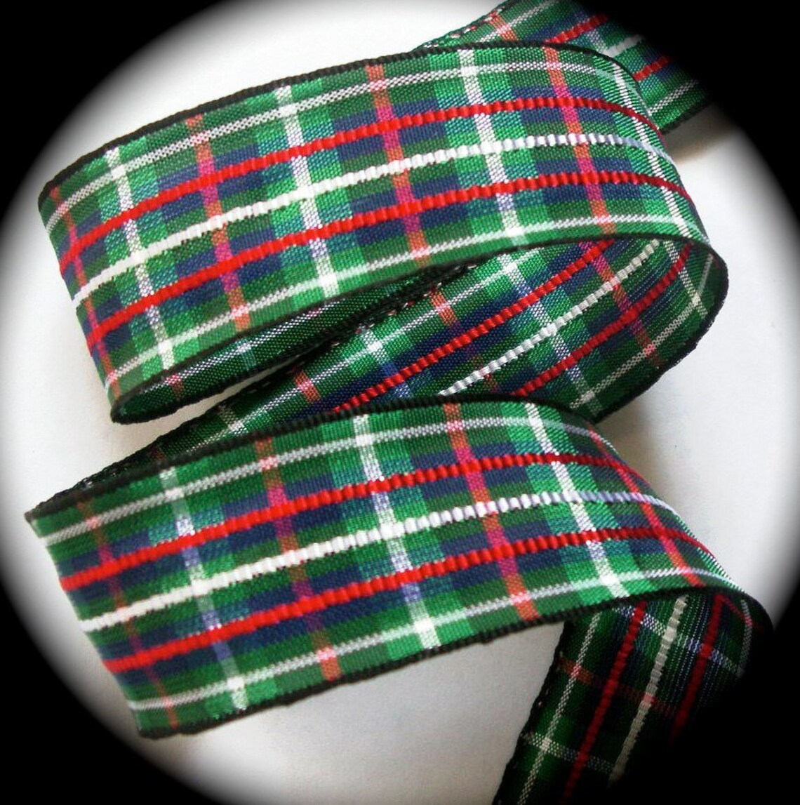 Plaid Ribbon 1 x 2 or 3 yards Green Navy BlueDeep Etsy