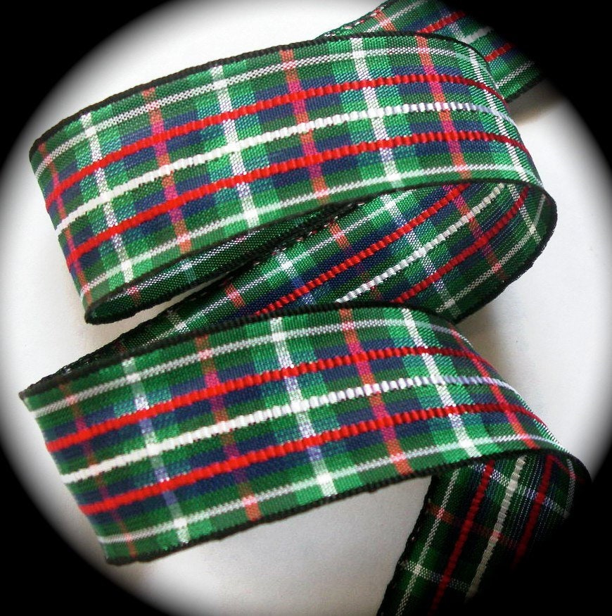 Plaid Ribbon 1 x 2 or 3 yards Green Navy BlueDeep Etsy