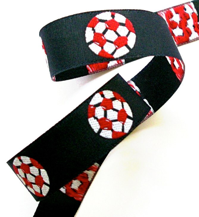 Soccer Ball Woven Ribbon 1 x 2 or 3 yds Navy Red Etsy