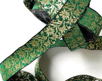 Christmas Green Gold Sheer Lattice Traditional  Ribbon Wired Decorations Cake 1m 