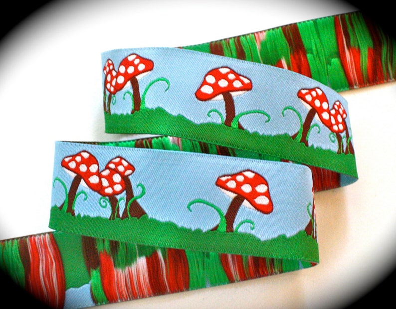 Mushroom Ribbon 1 24mm x 10 y MUSHROOMS Woven Etsy