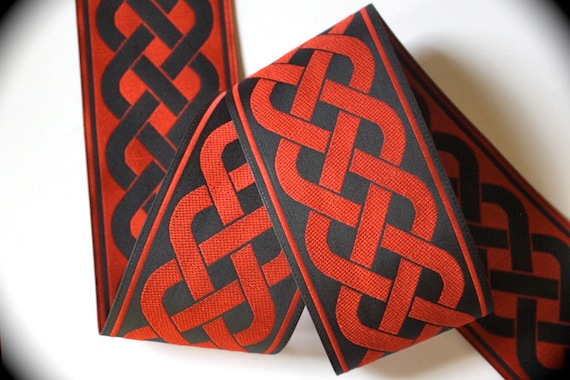 Red Jacquard Ribbon 1 1//2 inch wide and 7//8 inch wide Green Gold s Black