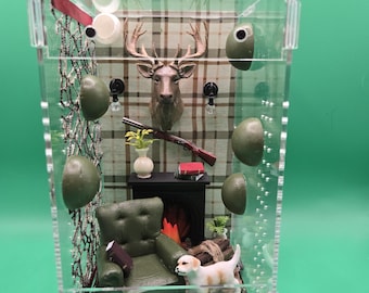 Jagdhaus Gehege / Gehege / handbemaltes Acrylterrarium 8x4x4