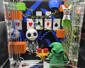 Jack skellington and Oogie Boogie HANDPAINTED jumping spider enclosure / acrylic terrarium 12x8x8