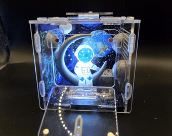 Astronauta na księżycu, podświetlana obudowa dla skaczących pająków/terrarium akrylowe 4x4x4