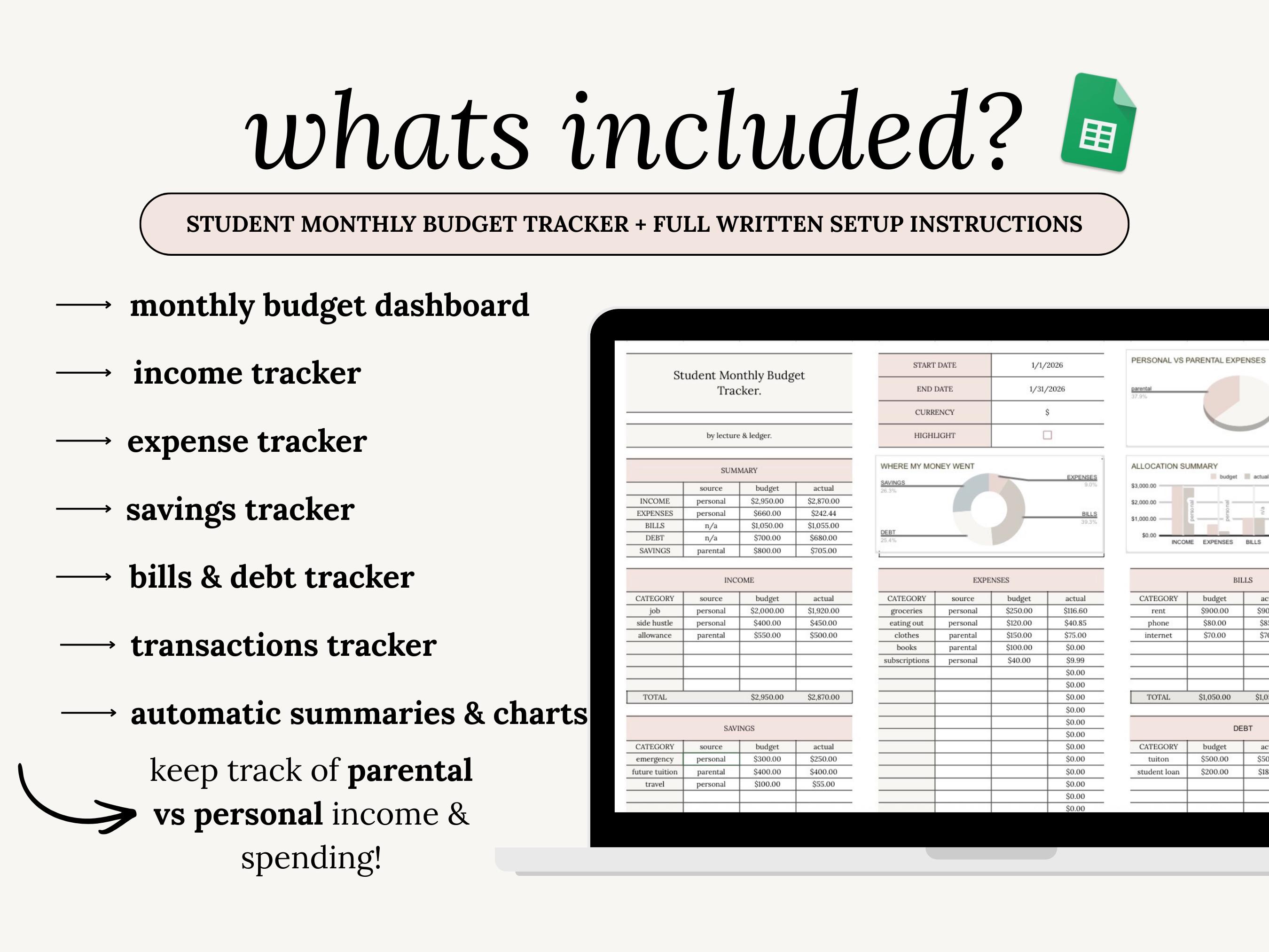 Student Monthly Budget Tracker: Google Sheets Expense Planner (digital ...