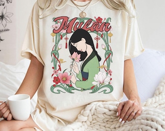 Camiseta floral de la princesa Mulan de Disney, camiseta floral de la princesa Mulan para viaje de niña, conjuntos a juego para vacaciones en Disney, regalo de cumpleaños