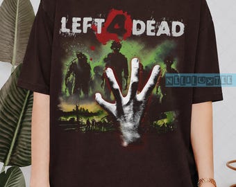 Camiseta gráfica de Left 4 Dead, camiseta retro de videojuego de disparos de zombis Y2K, camiseta vintage para gamers, regalo para fans del terror y la supervivencia zombie.