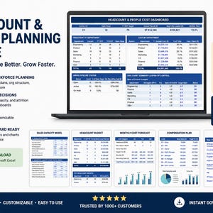 Excel-mall för personalplanering | Personalstyrka, rekrytering, HR-budgetprognos (digital nedladdning)