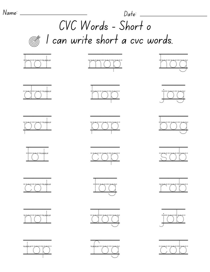 Printable CVC Template Worksheet, Short Vowel Practice, Student ...
