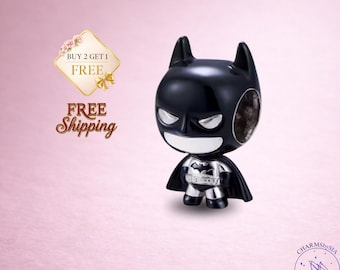 Batman Charm, Silver Bead, Batman Hero Pendant, Gift for DC Fans