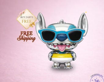 Sterling Silver Stitch Charm, Cartoon Character Bead Bracelet Accessory