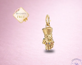 Infinity Gauntlet Charm, Silver Charm Bead, Superhero Pendant, Gift for Marvel Lovers