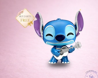 Lilo and Stitch Charm, Sterling Silver,  Cartoon Character Bead Pendant, Jewelry Gift for Her