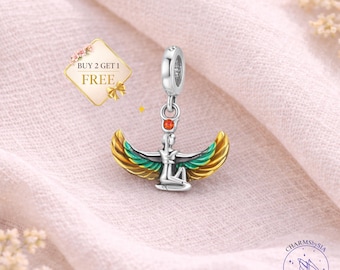 Egyptian Winged Goddess Charm, 925 Sterling Silver, Isis Pendant Bead