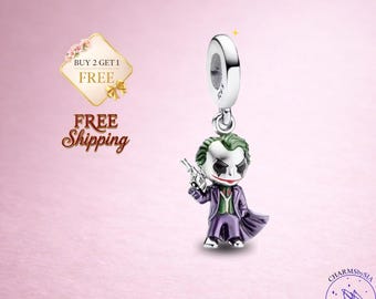 Joker Charm, Sterling Silver, DC Pendant, Comic Style Charm