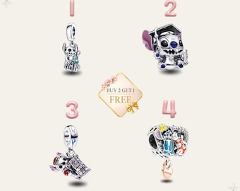 Stitch Charm, 925 Silver Charm Bead,  Cartoon Jewelry, Bracelet Pendant