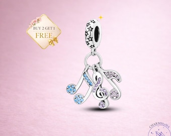 Sterling Silver Music Notes Charm Bracelet Pendant, Headphone Charm, Gift for Her