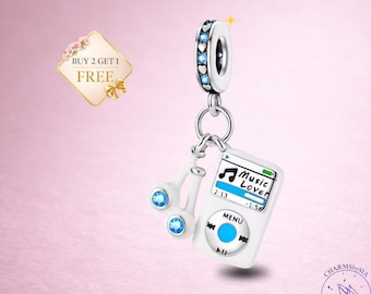 Earbuds Charm, 925 Sterling Silver Audio Bead, Headphone Bracelet Pendant, Gift for Her