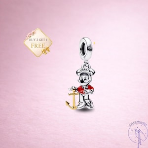 Dije de Mickey Mouse, dije de plata de ley, colgante de pulsera con ancla de dibujos animados imagen 1