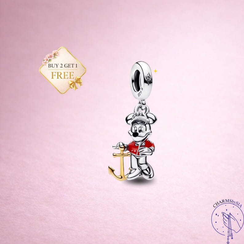 Dije de Mickey Mouse, dije de plata de ley, colgante de pulsera con ancla de dibujos animados imagen 1