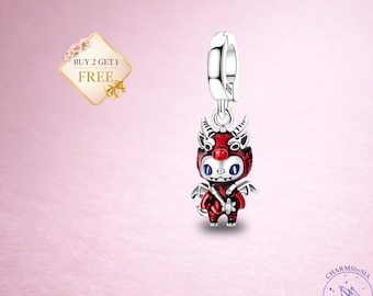 Red Dragon Charm, 925 Silver  Bead, Mythical Creature Charm, Bracelet Pendant