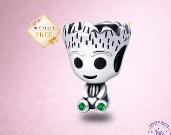 Baby Groot Charm, 925 Sterling Silver Bead, Guardians of the Galaxy Bracelet Pendant