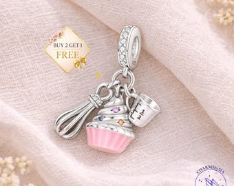 Cupcake Charm Sterling Silver, Baking Pendant, Dessert Jewelry, Baker Gift, Bracelet Charm