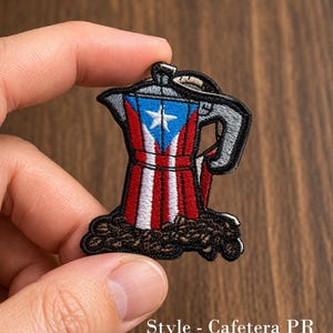 Puerto Rico Flag Cafetera Embroidered Patch – Iron-on Coffee Lover Accessory