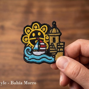 Puerto Rico El Morro Bahia Patch – Taíno Sun, Sailboat Flag Iron-on Souvenir