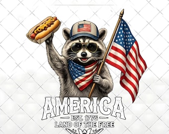Feral & Free Raccoon PNG, Patriotic USA Raccoon Design, Funny America Animal Graphic, Fourth of July Sublimation Digital Download