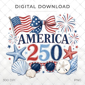 Coastal America Beach PNG, USA Bow Patriotic Design PNG, 250 Years America Graphic Design, American Flag Fourth of July Digital Download