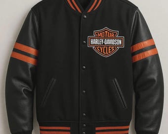 Harley Davidson Herren Wolle Body Leder Ärmel Varsity Jacke Cafe Racer Style