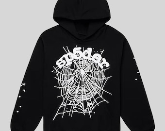 Spiderweb Graphic Hoodie: Black Cotton Pullover with Unique Design