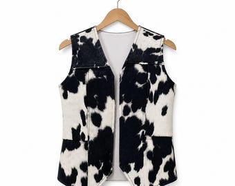 Handmade Cowhide Leather Vest, Natural Hair-On Hide Waistcoat, Unisex Western Cowboy Biker Fashion vest