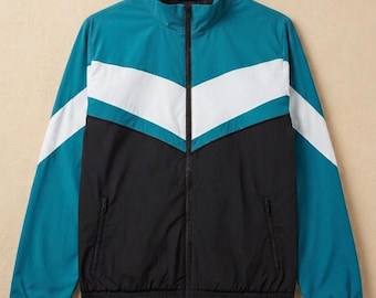 Farbblock Windjacke: Teal, Schwarz, Weiß Streetwear-Stil