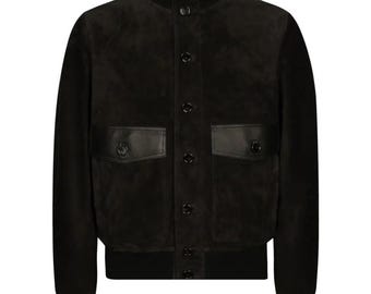 Schwarze Lederjacke für Herren, klassischer Biker-Stil, minimalistisches Design, kundenspezifische Größe erhältlich