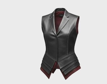 Handgefertigte Schwarze Leder Korsett Weste – Dark Fantasy Gothic Leder Weste