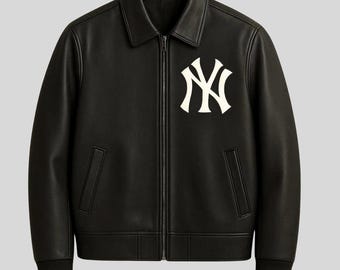 New York Yankees Leather Varsity Jacket – Men’s Bomber Streetwear – Baseball Style Gift