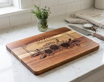 Personalized Engraved Cutting Board | Custom Wood Chopping Block | Wedding Gift, Housewarming, Anniversary, Birthday | Walnut, Acacia & Bamb