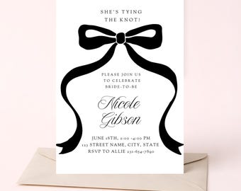 Uitnodigingssjabloon voor een vrijgezellenfeest met het thema 'Tying the Knot', bewerkbaar in Canva, digitale uitnodiging (5x7 inch)