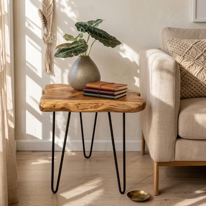 Table Basse Moderne Rustique - D'appoint En Bois Et Marbre, Table De Bout Industrielle Bohème, Petite Décoration Basse, Meubles Maison