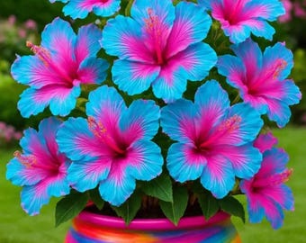Blue & Pink Hibiscus Seeds – 30pc Rare Tropical Neon Container Garden Perennial Flower Seeds