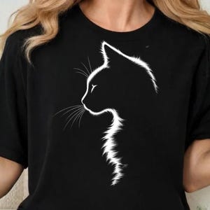 Silhouette di gatto essenziale PNG, design minimalista per amanti dei gatti, maglietta per mamme di gatti, profilo di gatto soffice, clipart felina, download digitale