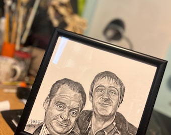 Dibujo a mano alzada de Del Boy y Rodney de la serie Only Fools and Horses / Retrato enmarcado de 8 x 8 pulgadas / Arte original de fan